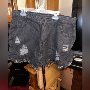 Women’s Distressed Black High-waisted Jean Shorts